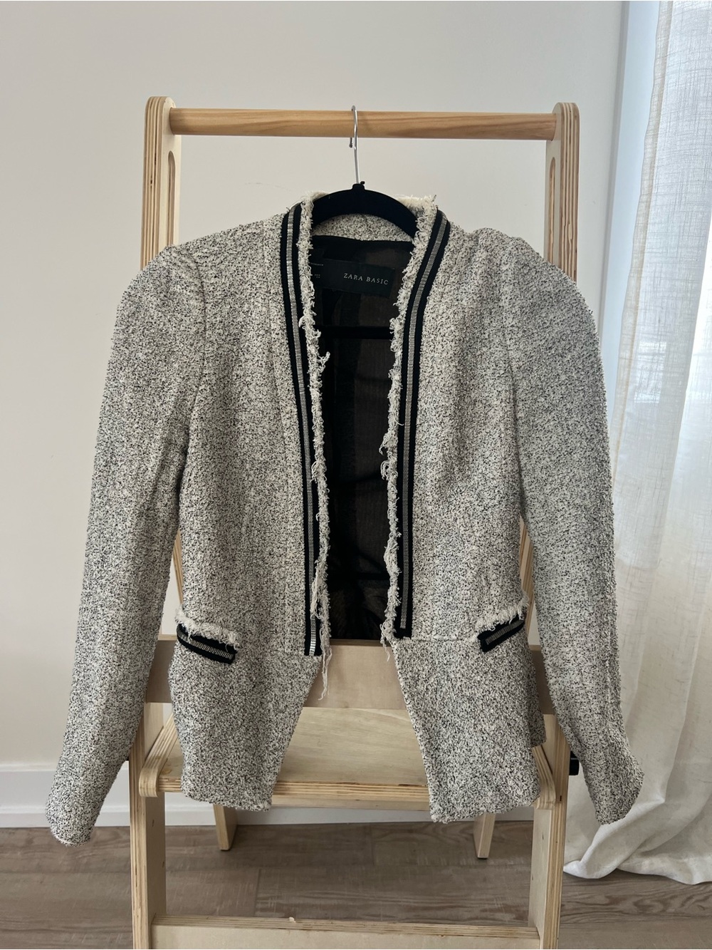 Zara Cream Bouclé Jacket with Black Trim
